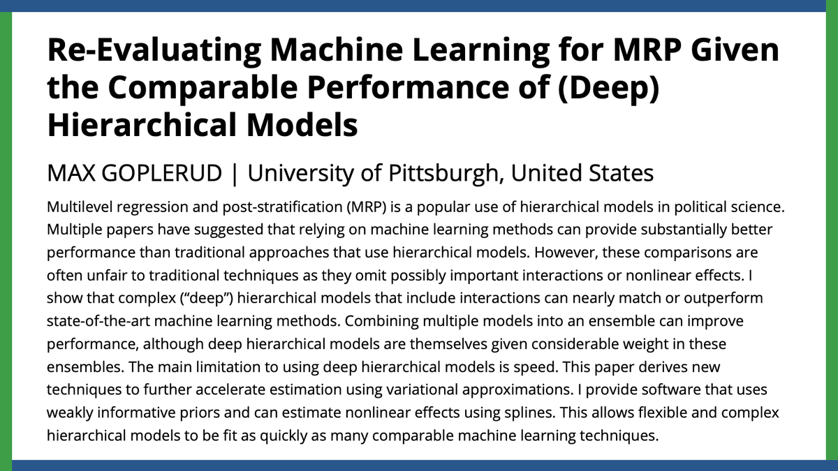 Applying complex traditional hierarchical models that account for interactions, Max Goplerud shows how these models can nearly match or outperform state-of-the-art machine learning techniques.
#APSRNewIssue
ow.ly/8Ebc50QGSAw