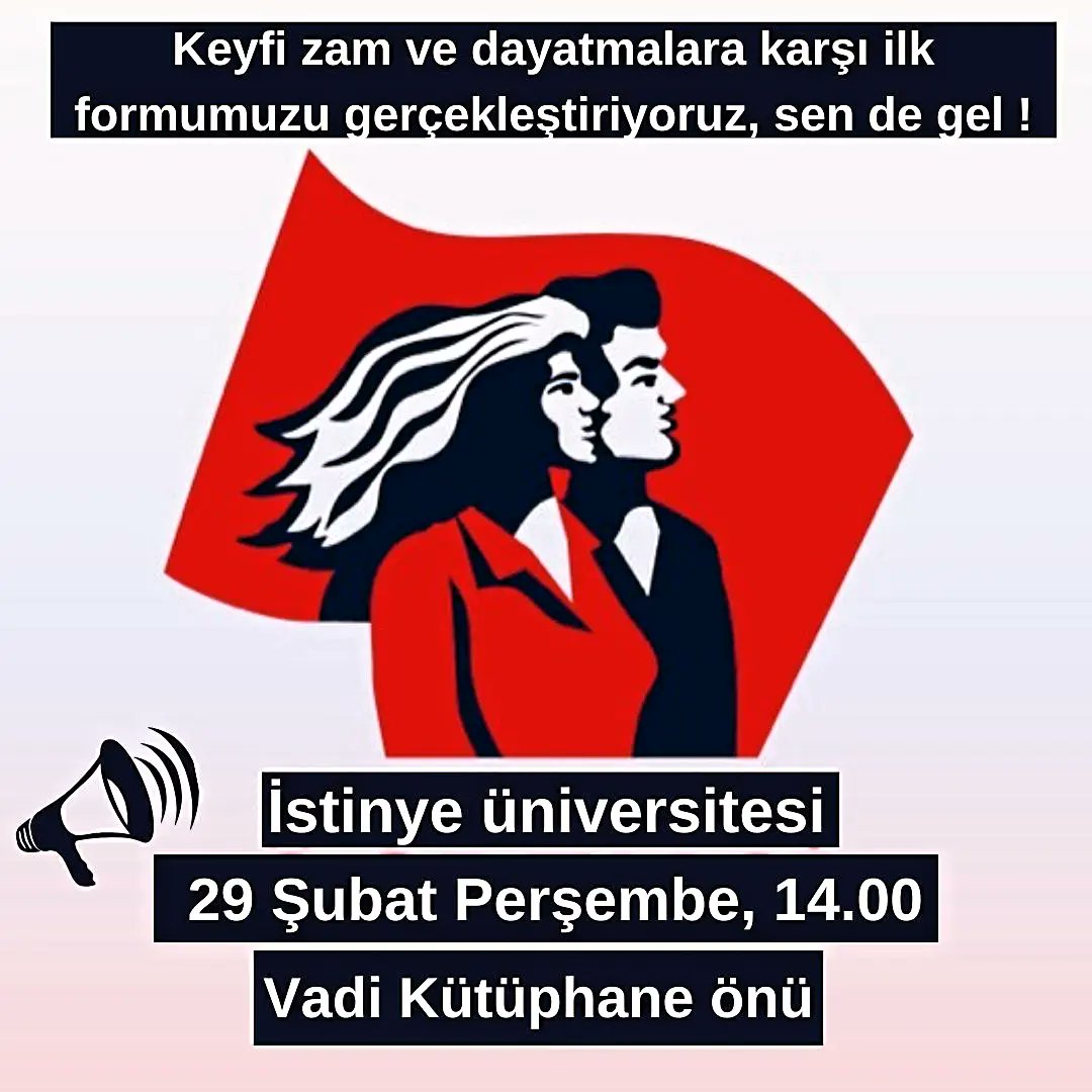 Sıra arkadaşım sen de gel. İnadınla, iradenle dayanışmayı büyüt🐐

İstinye Üniversitesi 
29 Şubat Perşembe 14.00
Vadi Kütüphane Önü

#müşterideğilöğrenciyiz 
#istinyeüniversitesi 
#isudayanisma
#öğrencidayanışması
