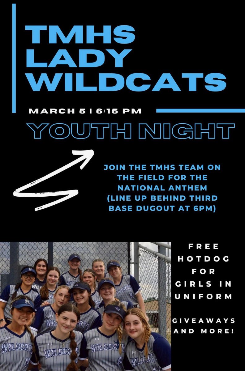 '🥎⚾️🎉 March 5th is Youth Softball Night at the at TMHS! Bring your young sluggers to watch @SoftballTMHS in action, and enjoy a night of fun under the lights! #YouthSoftballNight #FamilyFun'