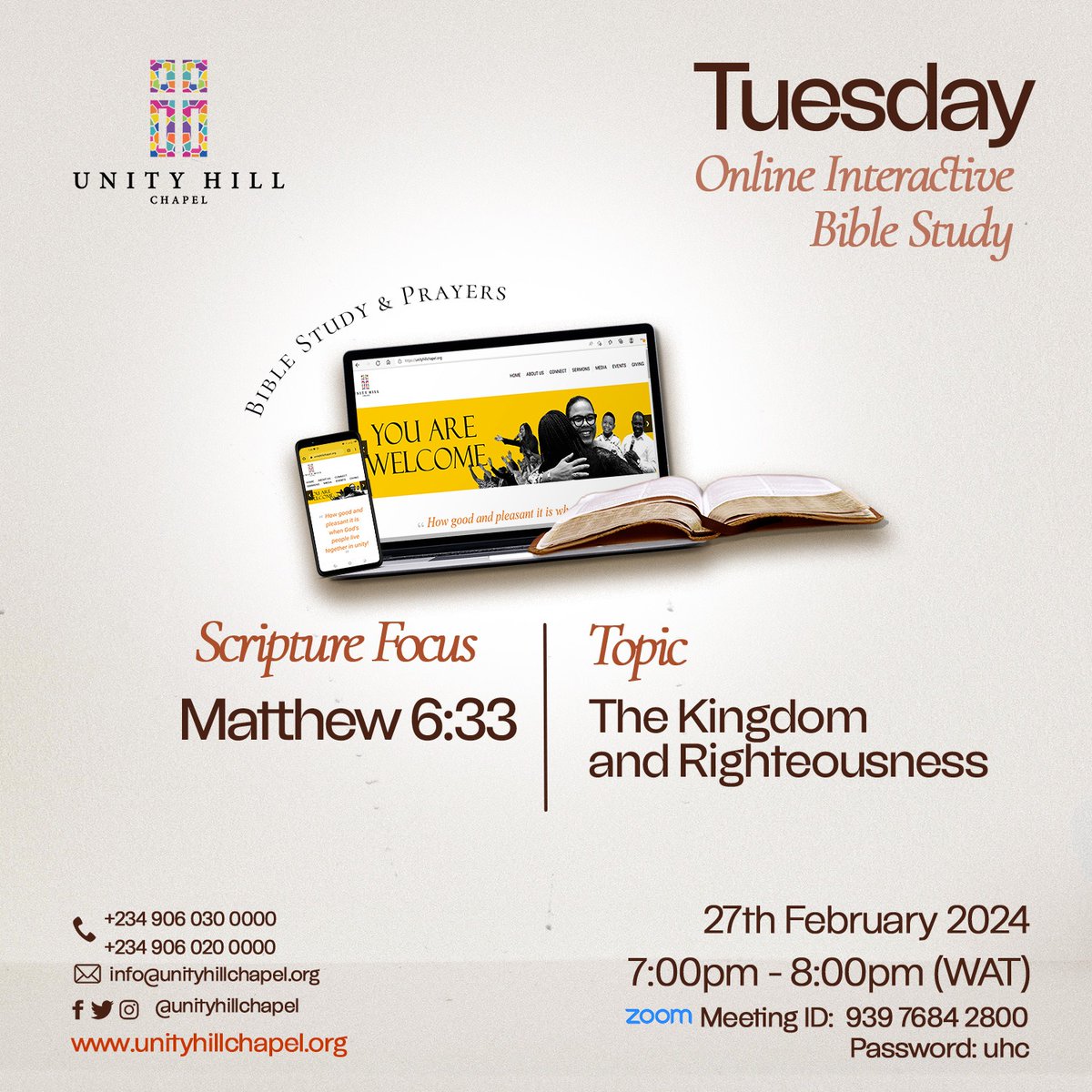 unityhillchapel's tweet photo. Deepen your faith at UHC's Bible Study! ⛪️ 

Join us tonight at 7 pm as we explore Matthew 6:33 &amp; the Kingdom of God.

Link &amp; details below: 👇 https://t.co/2BgMh6Izo4 Meeting ID: 939 7684 2800, Password: uhc

🙏 #UhcBibleStudy #FaithCommunity #KingdomOfGod #GrowingTogether https://t.co/WbvxSQ65Yu
