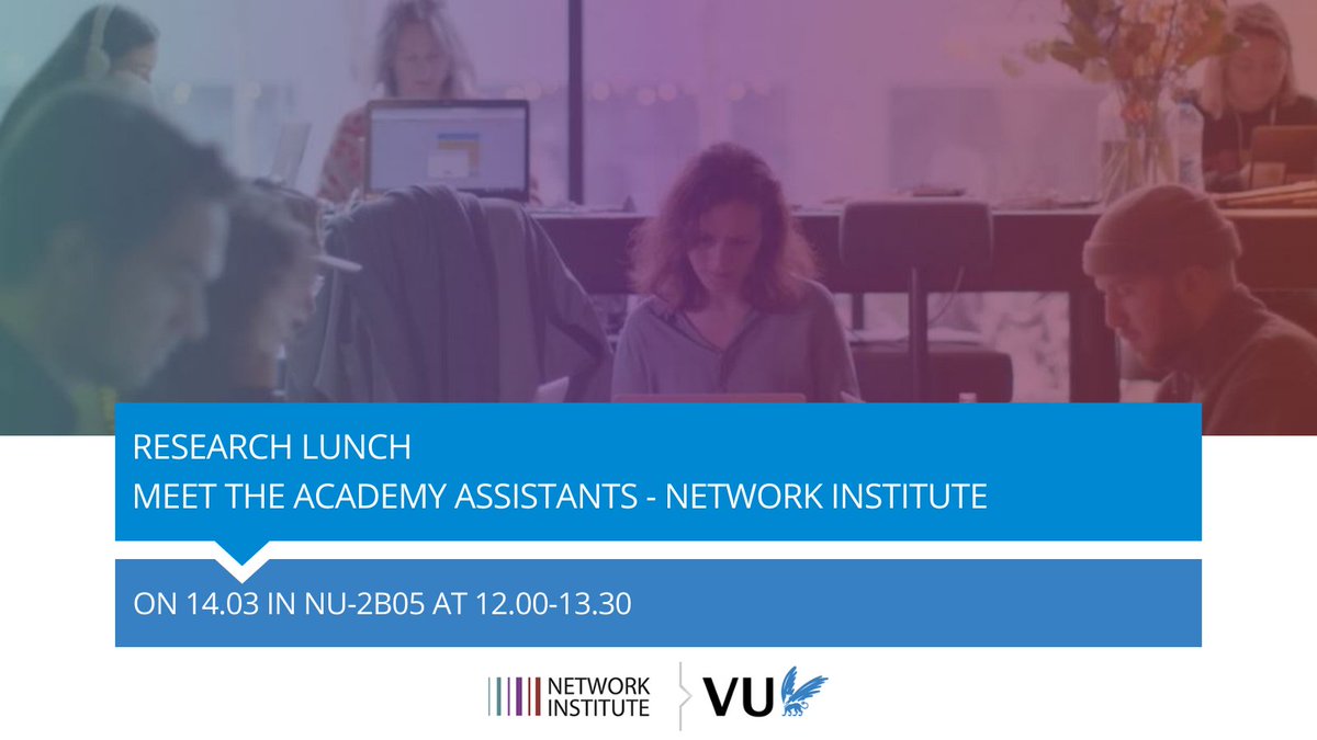 👨‍🔬 Meet the academy assistants: Come to our next research lunch to see what the Network Institute Academy Assistants (NIAA) are up to through poster presentations. 🗓️ 14.3, 12-13:30pm 📍@VUamsterdam NU-2B05 ❔networkinstitute.org/2024/02/27/res… ✅ forms.gle/m3zfYuYhkEpnMy…