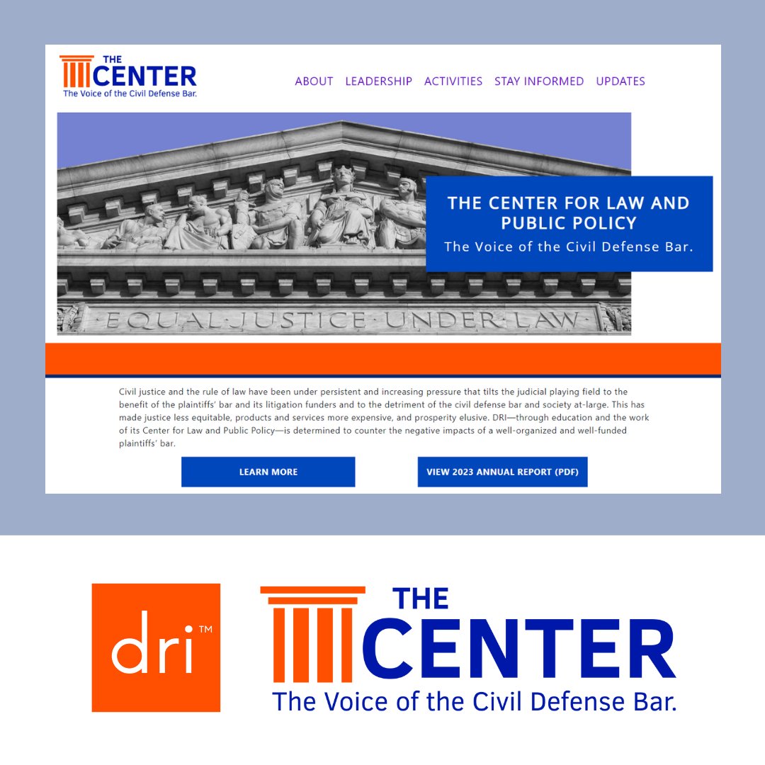 The DRI Center for Law and Public Policy’s website has recently been enhanced to provide more information about the Center; the work of its committees, task forces, and working groups; and its leaders and members: bit.ly/3wfHKvj. 

#DRICommunity #DRILawyer #DRITheCenter