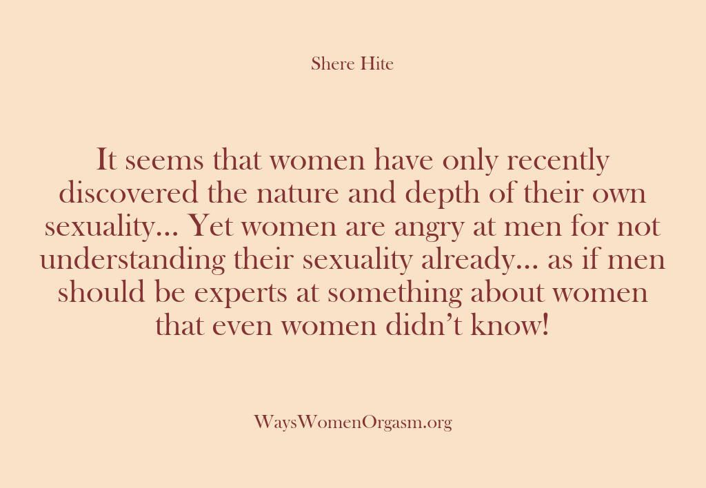 LrnAbtSexuality's tweet photo. Uncover intriguing discoveries on the topic of female orgasm from this excerpt from 'The Hite Report', a groundbreaking #SexResearch study. Learn, share, and empower! #SexualFindings #WomenEmpowerment https://t.co/9lQ22KL2DF