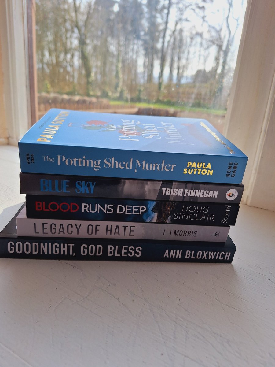 nholten40's tweet photo. Who doesn't love a #bookstack๐!?
I purchased 3 and was gifted one from fellow writers at #crimeandpublishment2024 - what a talented group we have!
#GoodnightGodBless by @AnnBloxwich
#LegacyOfHate by #LJMorris <gifted>
#BloodRunsDeep by @DougASinclair
#BlueSky by @trish4912
Then the incredible @Christina_Dem sent me a copy of #ThePottingShedMurder by #PaulaSutton. THANK YOU!
More about each book to come in future posts, but aren't they gorgeous!