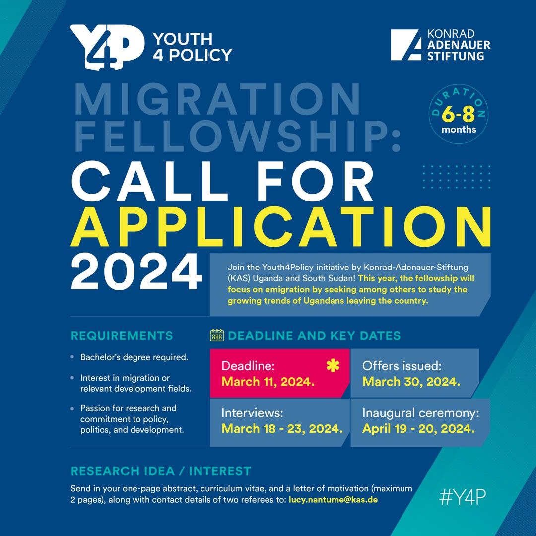 Are you a highly motivated young Ugandan Interested in #migration policy analysis and research? Here is an opportunity for you. 
#Youth4Policy
#KAS4Security