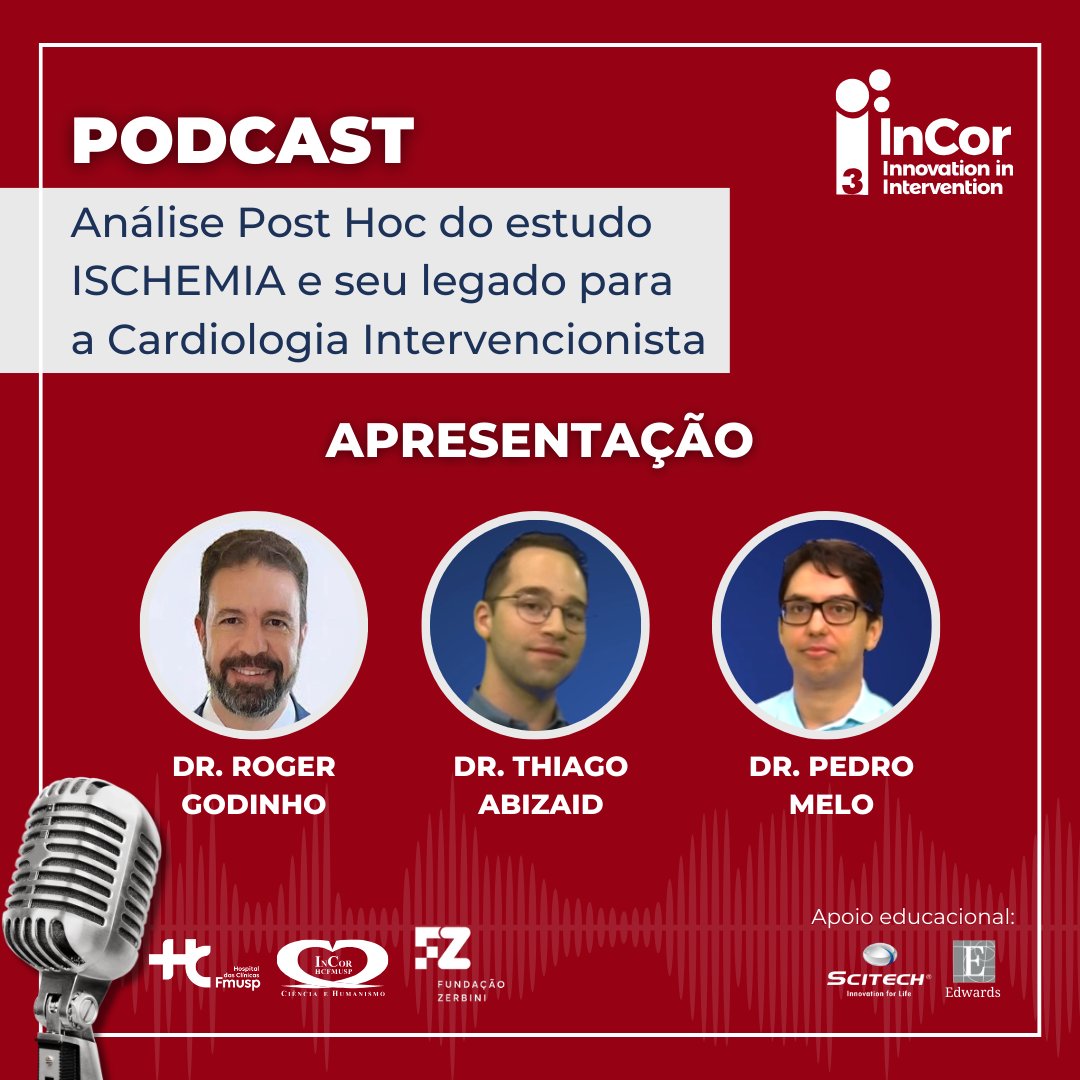 Neste episódio do #PodcastTripleI, os Drs. Thiago Abizaid, <a href="/Roggg8/">Roger Godinho, MD, PhD</a> e Pedro Melo fazem uma análise Post Hoc do estudo #ISCHEMIA e seu legado para a #CardiologiaIntervencionista.

Clique no link e ouça o conteúdo do #3i na íntegra: open.spotify.com/episode/5AQY4Y…
