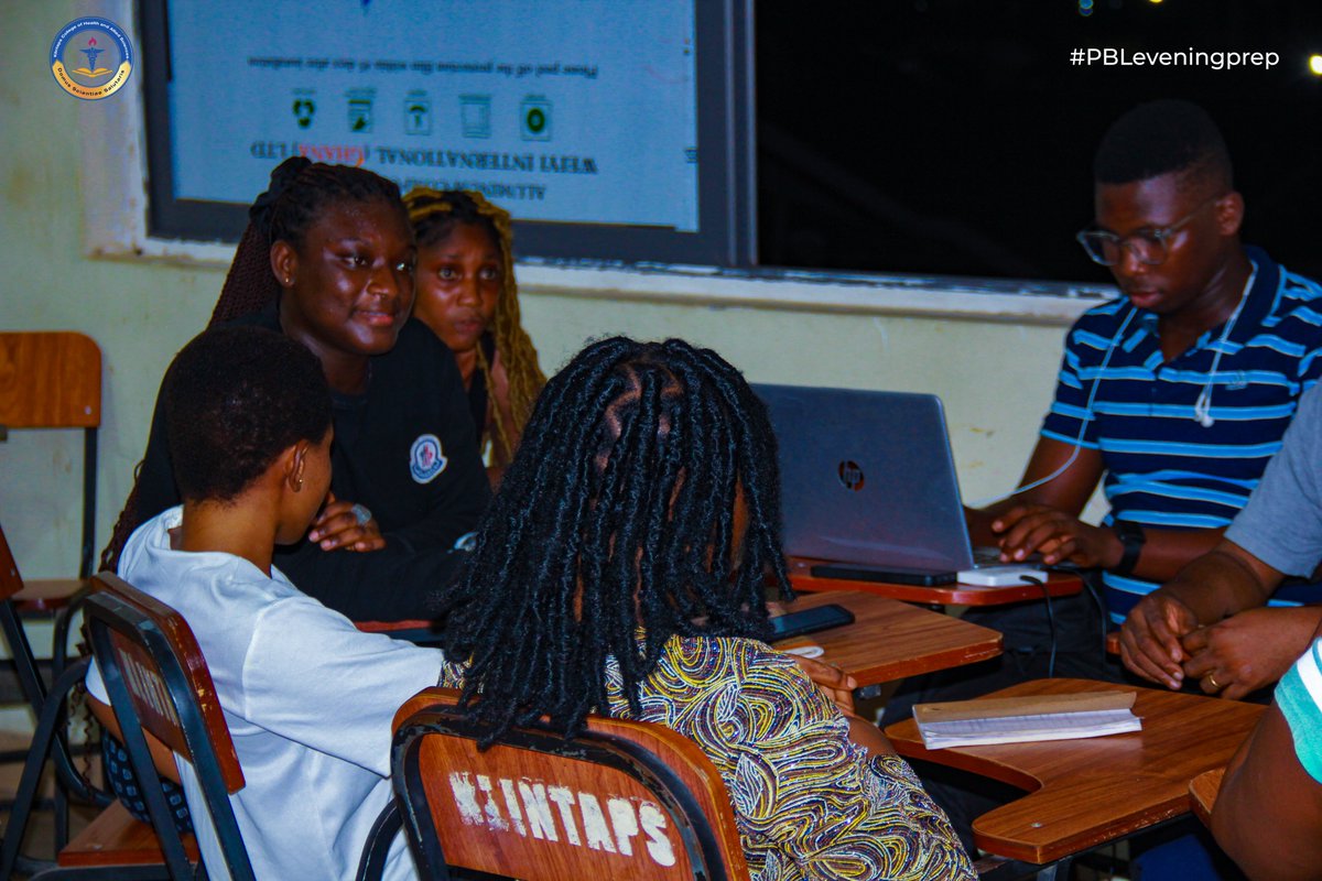 KlintapsCollege's tweet photo. Evening preps at Klintaps College of Health and allied sciences are always a sight to see - a group of dedicated students getting ready to ace their PBL presentation. #KlintapsCollege #PBLPresentation #EveningPreps #DedicatedStudents #Teamwork #FocusedMinds #RelaxedTones https://t.co/O537eNp3Q0