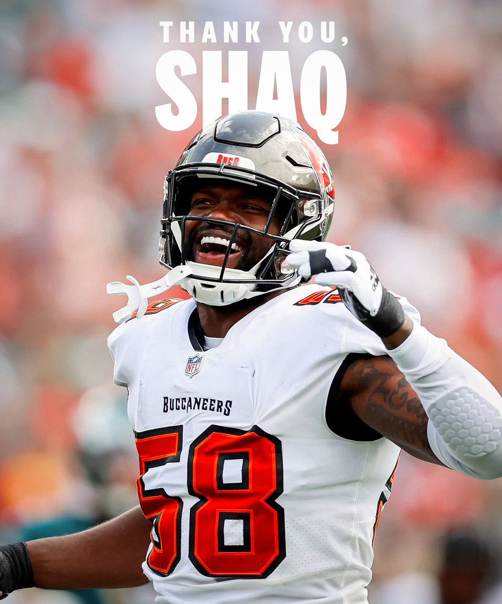 -Single season team sack record (19.5) -4th all time in team sacks (45) -Super Bowl champion Thank you, Shaq. #GoBucs