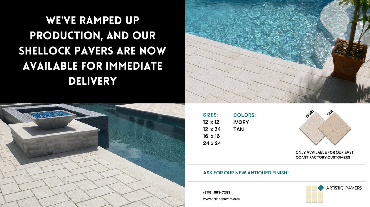 Excited to enhance your outdoor area? Search no more! Our exquisite Shellock Pavers in Ivory and Tan are now ready for IMMEDIATE DELIVERY! #ShellockPavers #Ivory #Tan #Pavers #ReadyForDelivery
