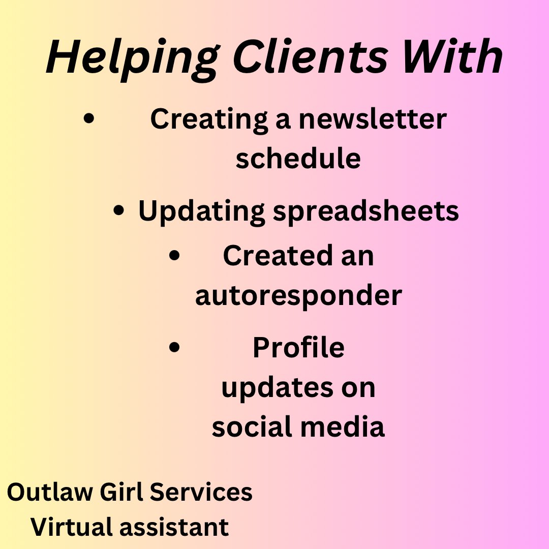 #outlawgirlservices #helpingclients #virtualassistant #entrepreneurs #smallbusinesses #businessowners #joannelayfield