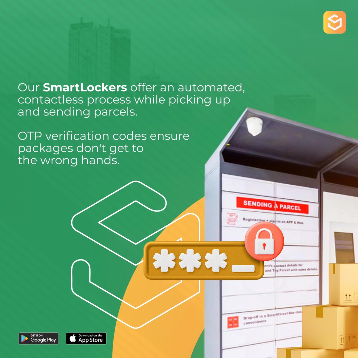 smartparcelng's tweet image. Experience seamless parcel pickup and delivery with our SmartLockers!

 Say goodbye to long queues and hello to contactless convenience. 

With OTP verification codes, your packages are in safe hands every time. 

#SmartLockers #ContactlessDelivery #SecureParcel