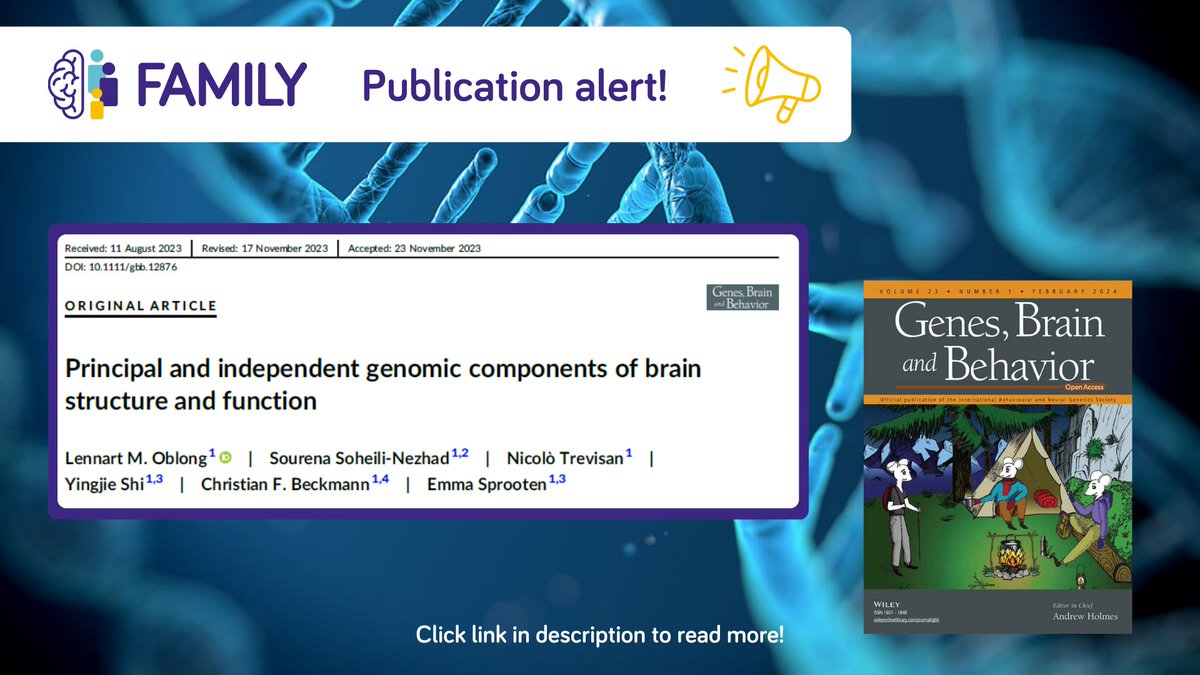 📢 #PUBLICATION 

A new FAMILY #publication by <a href="/lennart_oblong/">Lennart Oblong</a>, <a href="/neurosoren/">Sourena Soheili-Nezhad</a> et al. is out in Genes, Brain and Behaviour (<a href="/Genes2B/">Genes Brain Behav.</a>)! 📰
Congratulations to the team of <a href="/ESprooten/">Emma Sprooten</a>! 👏  

Check out an overview summary and the full text here:
🔗 family-project.eu/research/publi…