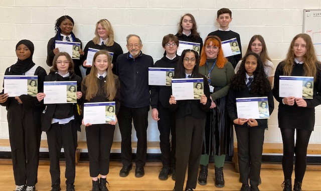 Our @AnneFrankTrust guides were honoured to be presented with their certificates by Dr Martin Stern. Martin has been visiting classes today sharing his live story. #inspirational #emotional @StJohnsOfficial @stjohnsguidance