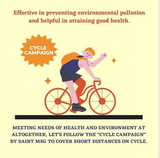 EXERCISE & GOOD HEALTH,#Ecofriendly #UseCycle
#SaveEnvironment POLLUTION CONTROL - ALL THESE ARE THE BENEFITS OF THIS WONDERFUL #CycleCampaign, STARTED BY SAINT DR MSG.
65 million people have pledged to use cycle or walk for short distance instead using cars or two wheelers