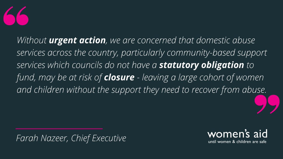 We support @CommissionerDA who has today written to @michaelgove calling for urgent action to protect domestic abuse services at risk of disappearing due to councils funding crisis. Read our full statement here: womensaid.org.uk/womens-aid-res…