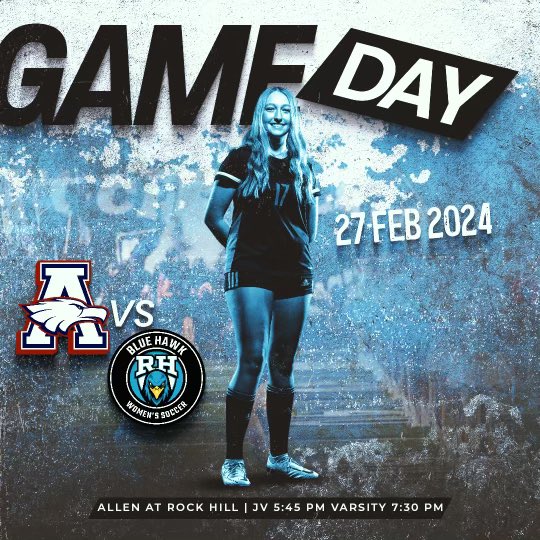 🚨Game Day🚨

Come cheer on your Blue Hawks as they take on Allen at home today!!! 

⏰Jv-5:45 V-7:30
🏟️Rock Hill High School
Vs Allen High School