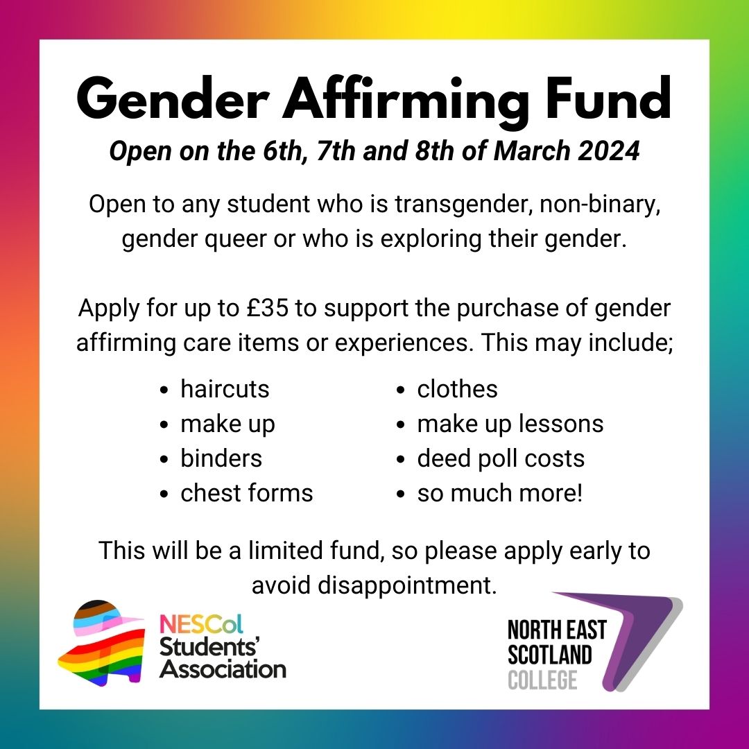 We are so happy to announce in celebration of LGBTQ+ History Month, we are getting ready to re-open our Gender Affirming Fund for NESCol students! One more week! #InfluencingChangeForTheBetter