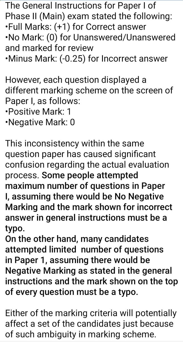 no_scam_please's tweet image. #Blunder
@NTA_Exams @DG_NTA @cgpdtm_india @unnatpandit @DPIITGoI @PiyushGoyalOffc @PMOIndia 
An ambiguity was found in Paper I of CGPDTM main exam. The marking scheme displayed on the top of every question was different in comparison to what was outlined in general instructions.
