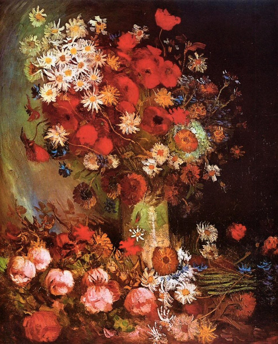 Jarrón con amapolas, acianos, peonías y crisantemos, 1886, Vincent Van Gogh