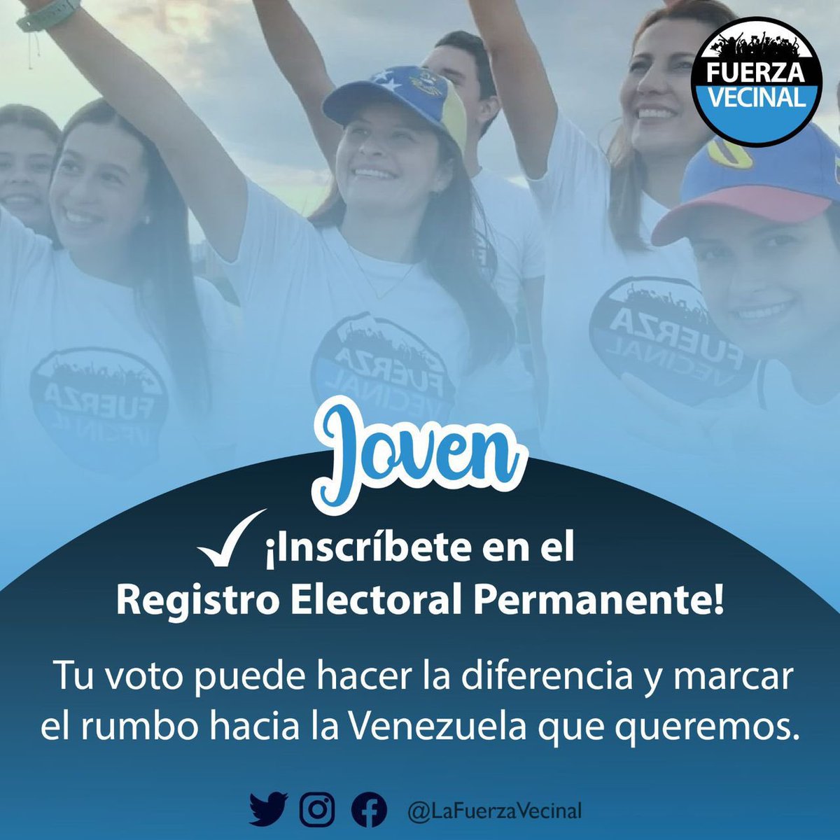 Fv_carabobo's tweet photo. 🇻🇪 Juntos podemos ser protagonistas del país que merecemos😎

inscribirse en el Registro Electoral Permanente es necesario y tu voto puede marcar la diferencia🙌🏽🇻🇪

Desde @lafuerzavecinal contamos contigo! 

#VotoJoven #RegistroElectoral https://t.co/kfr4fr7KvQ