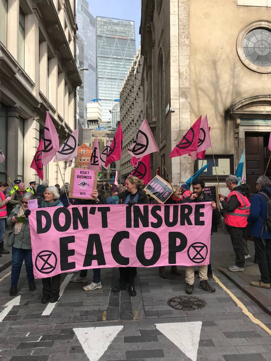 Today at @XRebellionUK  Fossil Fools tour of London.  

Without insurance oil pipelines like #EACOP can't go ahead.

28 global insurers have ruled out insuring this destructive project - will you @AIGinsurance @LloydsofLondon?

#insureourfutureNOW #stopEACOP