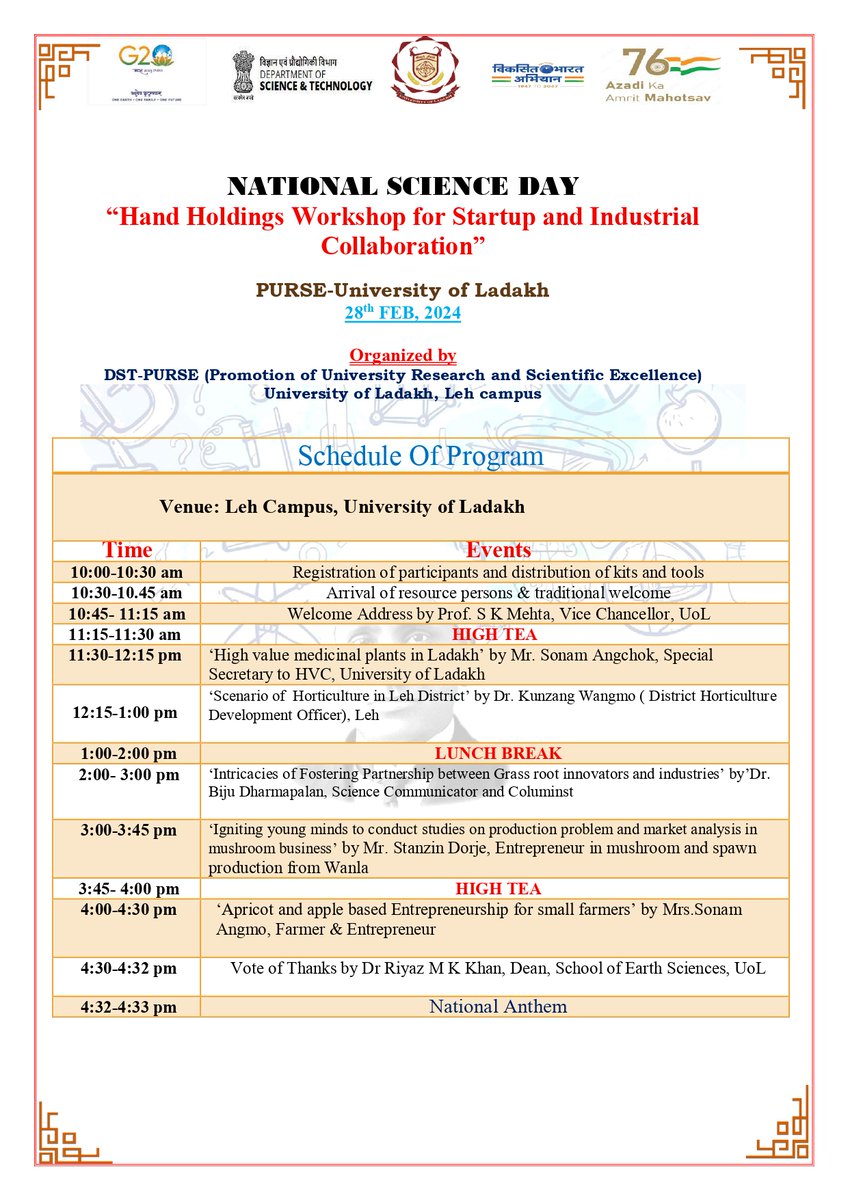 I shall be delivering a lecture at the University of Ladakh tomorrow on National Science Day