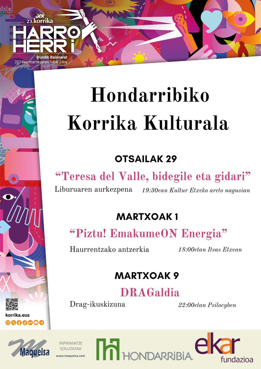 Badator Korrika!! Martxoaren 14an hasiko da, baina ostegun honetatik kultur ekitaldi ugari Hondarribian!
Ikusi hemen: hondarribia.eus/eu/-/-korrika-…
