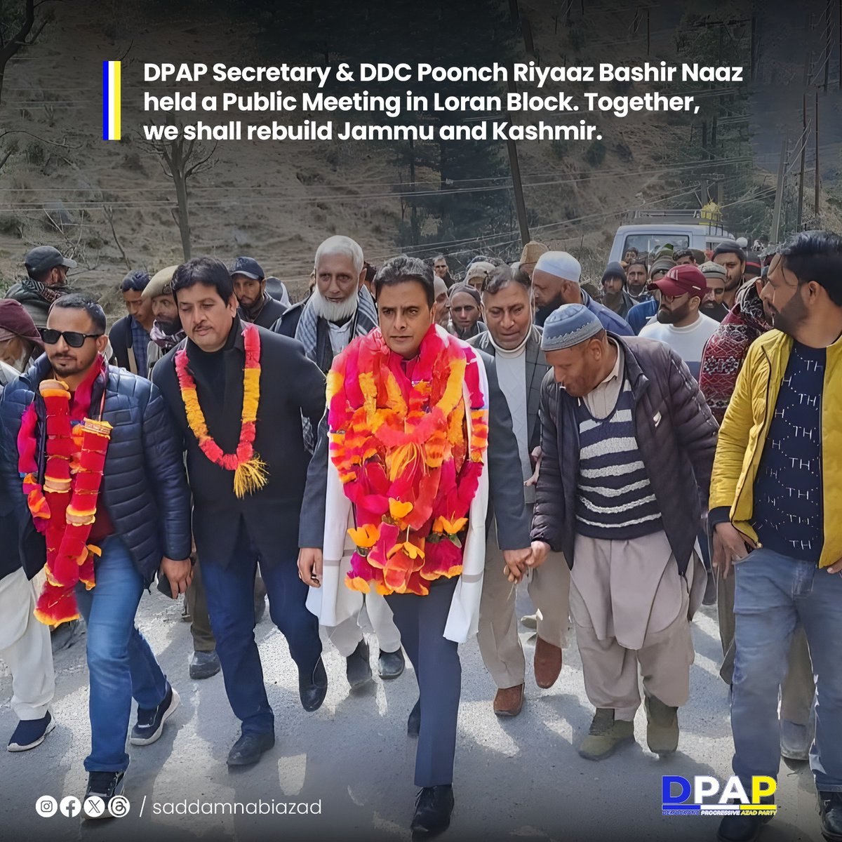 SaddamNabiAzad's tweet photo. At the recent public meeting in Loran Block, led by DPAP Secretary & DDC Poonch, @naaz_bashir, the enthusiastic welcome he received from the community highlighted the deep trust and optimism our people have in Jenab @ghulamnazad's vision for Jammu and Kashmir. The event was a clear indication of our collective desire for progress and prosperity. Together, we shall rebuild Jammu and Kashmir.
#JammuAndKashmir #RebuildJammuAndKashmir