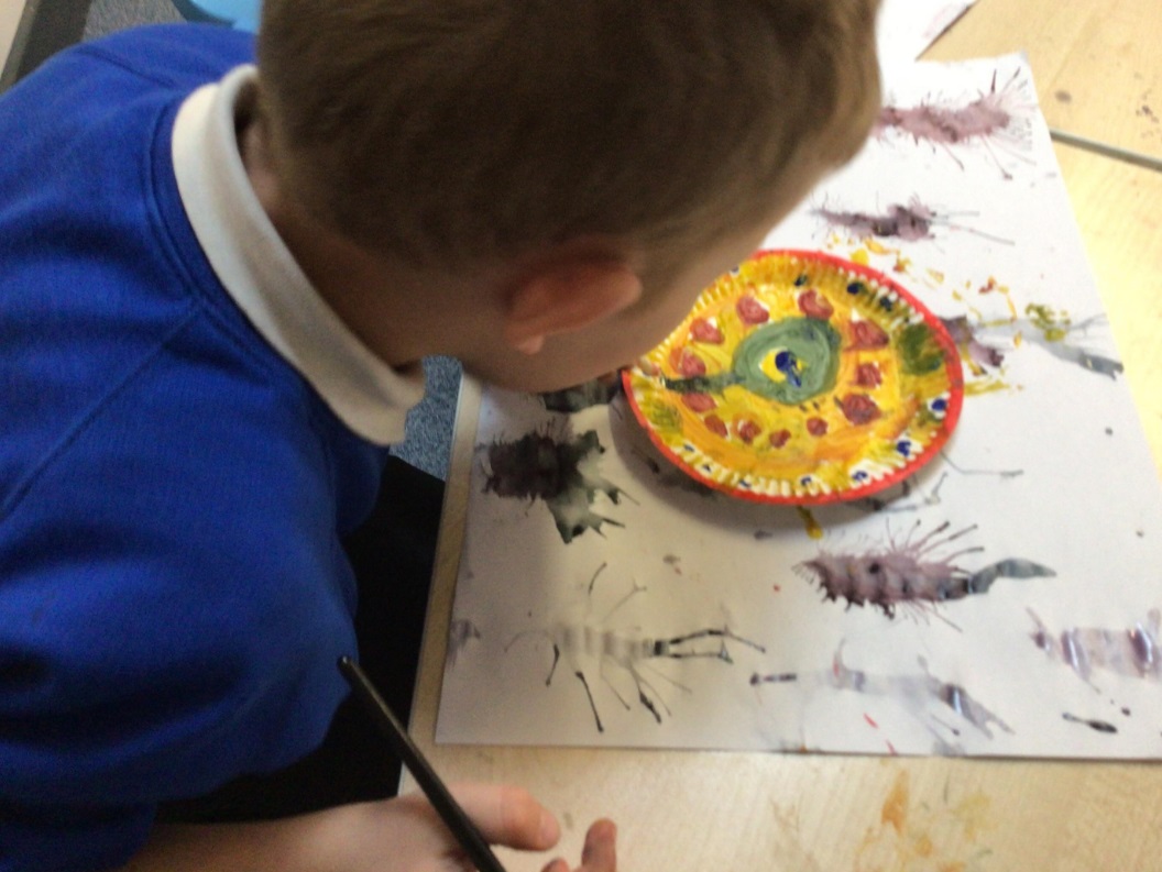This week Robin class, year 1, have really enjoyed creating Art inspired by Clarice Cliff. They used their painting skills to draw circles and used a straw to carefully blow black paint to create tree shapes and forms.