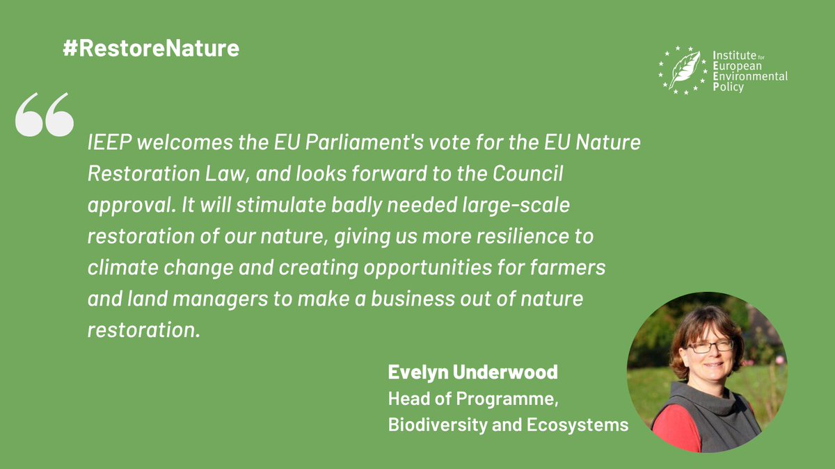 <a href="/EUparliament/">European Parliament</a> has just adopted the trilogue agreement on 🇪🇺 #NatureRestorationLaw🥳The last step is for Member States to give formal approval in <a href="/EUCouncil/">EU Council</a>
See our blog for insights on how Member States can achieve successful national restoration planning
ieep.eu/news/successfu…