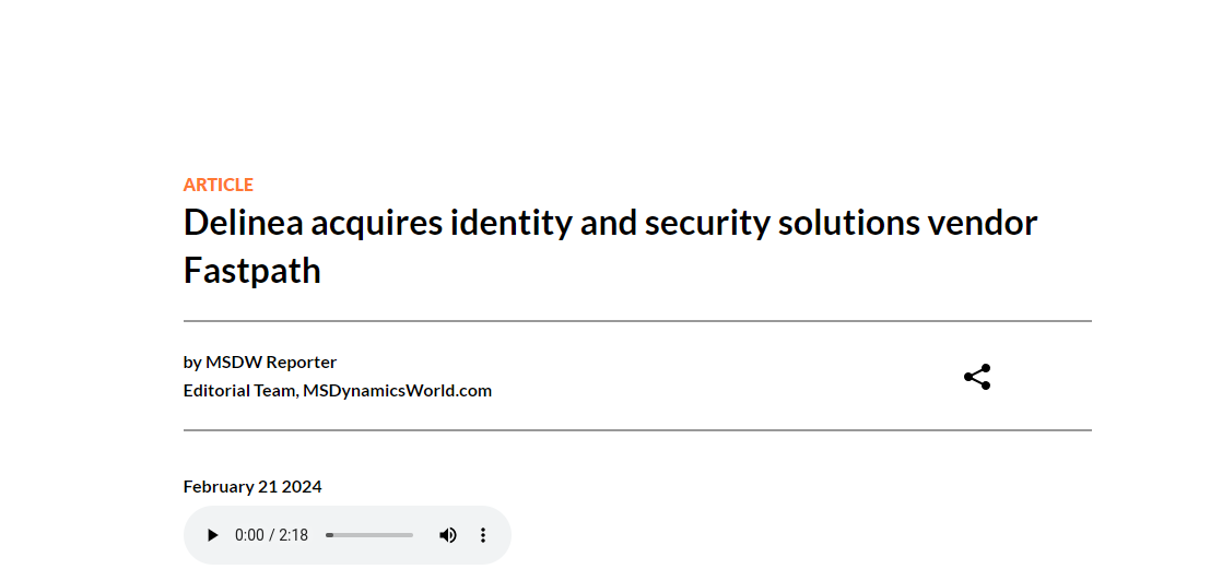 msdynamicsworld's tweet image. Delinea acquires identity and #security solutions vendor #Fastpath. msdynamicsworld.com/story/delinea-…