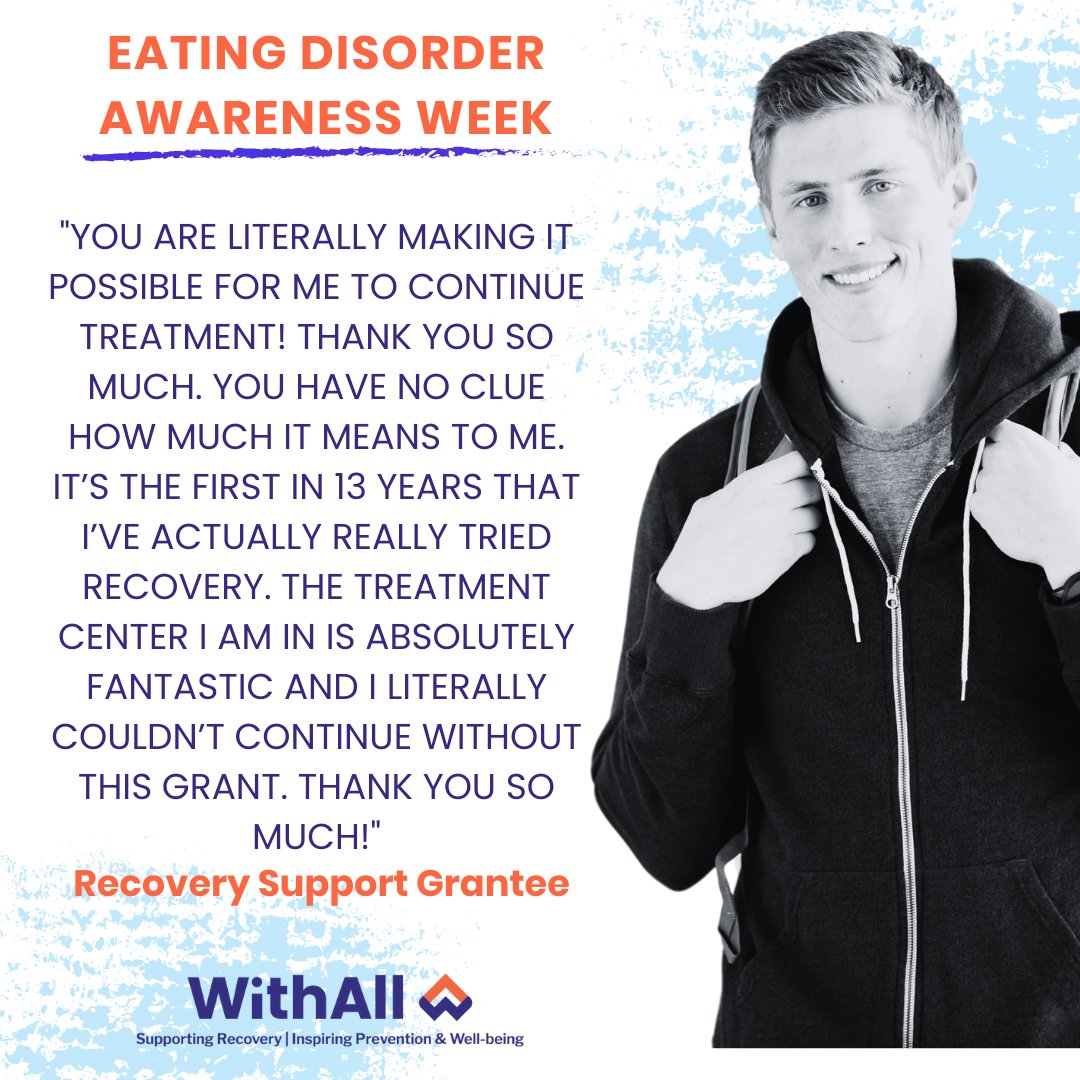 WithAllorg's tweet image. For most of our #WithAllRecoverySupportProgram Grantees, sometimes all they need is a little help to continue with their treatment so they can get the support and healing they deserve

Will you donate so we can support more people with recovery this #EDAwarenessWeek? link in bio