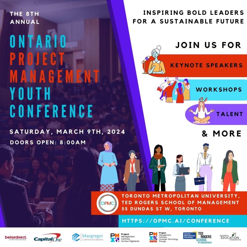 Mar 09: 8th Annual Ontario Project Management Youth Conference

 OPMYC is celebrating #internationalwomensday with some of the boldest and brightest female industry leaders! Take in all OPMYC 2024 has to offer and leave feeling inspired! 

linkedin.com/posts/ontario-…