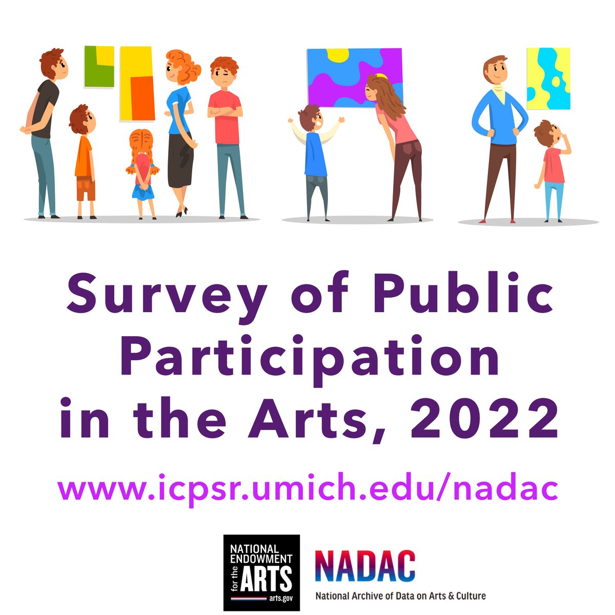 ICPSR's tweet photo. Explore arts participation patterns in the U.S. for 2022 with the newly released SPPA data from #nadacArtsData! The SPPA 2022 is free for download and online analysis on the NADAC website: https://t.co/xKGRfLko8T #artsresearch #creativityresearch @NEAarts @umisr https://t.co/mnCpkocFUm