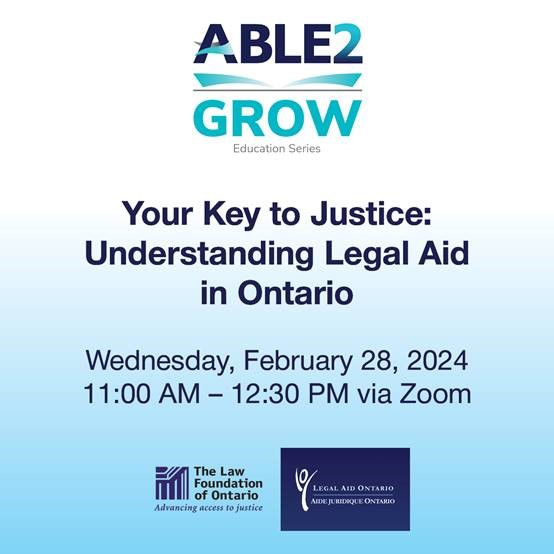 On Feb. 28 at 11 a.m., our staff will speak with ABLE2 GROW via Zoom to share Legal Aid Ontario’s services, eligibility requirements, and more. Register to join the webinar at able2.org/events/able2-g….