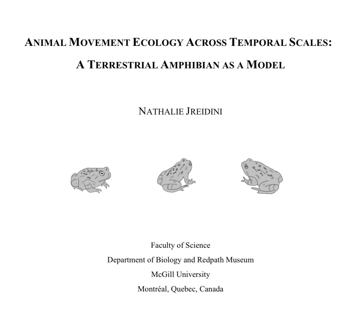 Nathalie Jreidini (@natgoeswild) on Twitter photo hopping back on this platform to say I will be defending my #PhD dissertation on March 11th at 10 AM EST🐸 <a href="/mcgillu/">McGill University</a>
DM for the zoom link and/or room number! hopping back on this platform to say I will be defending my #PhD dissertation on March 11th at 10 AM EST🐸 <a href="/mcgillu/">McGill University</a>
DM for the zoom link and/or room number!