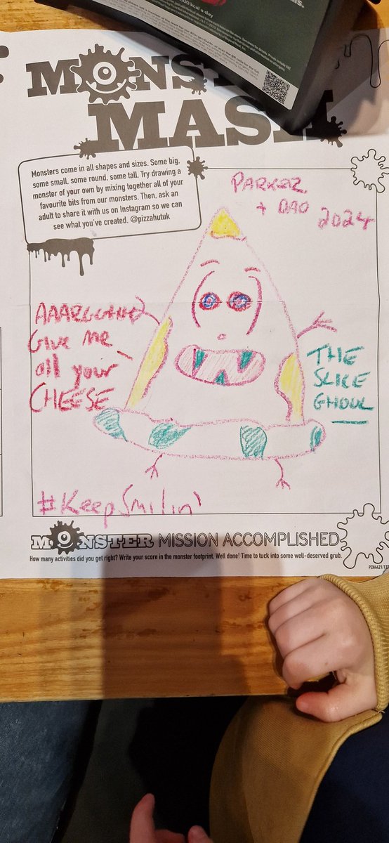 CooksCooky's tweet photo. When your Lad and Dad @pizzahutuk artwork is the Bees Knees....

The Pizza Ghoul...

Coming to eat all your cheese....

Proudly on display at The Impromptu Grimsby Pizza Hut Art Exhibition....

Hannah...Thank You....

#KeepSmilin https://t.co/n2snS2dwLT