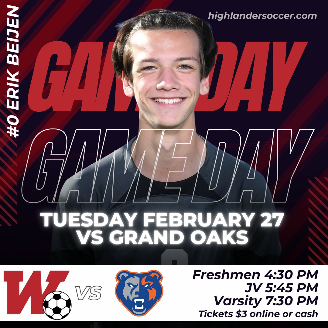 TWHSMensSoccer's tweet photo. It's Game Day vs Grand Oaks!

4:30PM - Freshmen
5:45PM - JV
7:30PM - Varsity

Tickets $3 online or at the gate @ Willig Field (TWHS) https://t.co/OlAMYk1jHp
