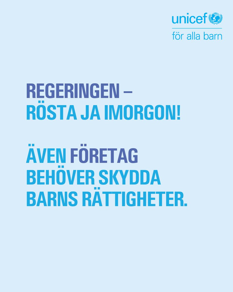 Imorgon ska Sverige rösta om EU-regler för företags ansvar kring mänskliga rättigheter och miljö. Det är en chans för regeringen att göra skillnad för barn och fullfölja Sveriges åtagande enligt Barnkonventionen. Vi och @raddabarnen uppmanar regeringen att rösta ja! @BuschEbba