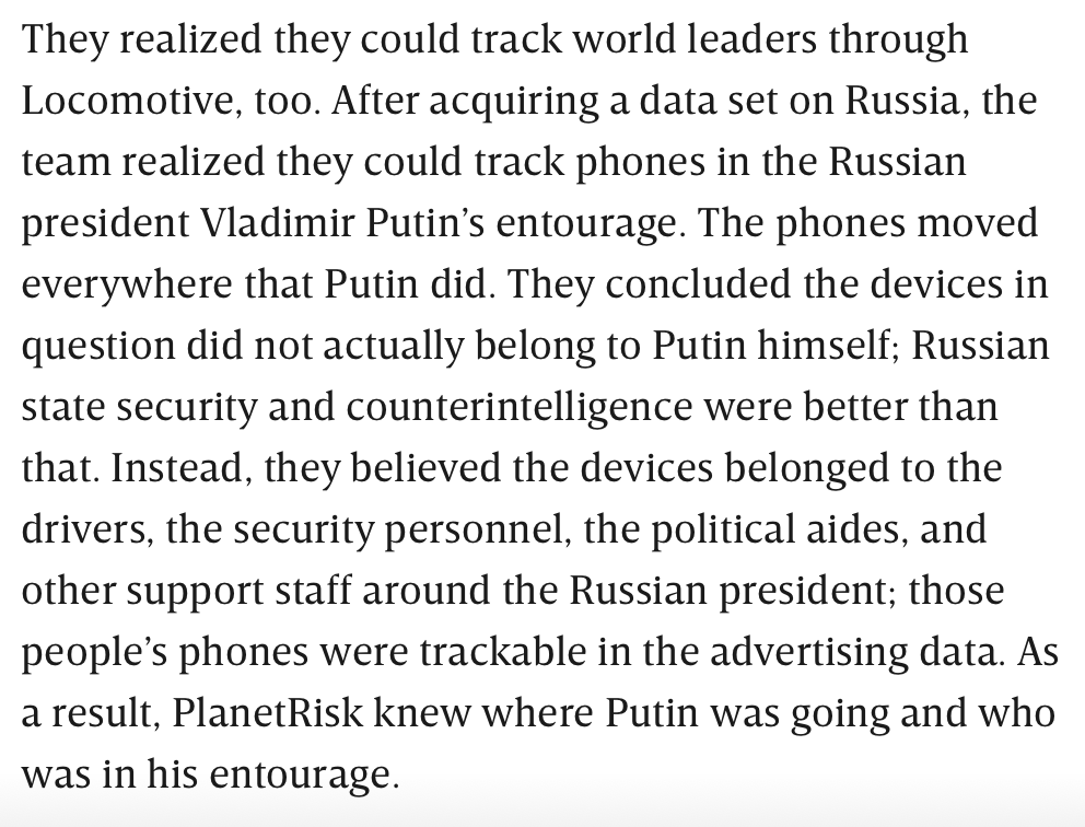 Great excerpt from @ByronTau's new book - how the Pentagon learned to use targeted ad data to locate and track Putin and other targets wired.com/story/how-pent…