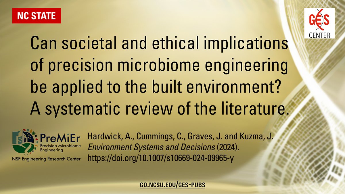 New literature review from the SEI team of the NSF PreMiEr Center is the first systematic review of the literature exploring the societal and ethical implications (SEI) of engineering the microbiome of the built environment. link.springer.com/article/10.100…