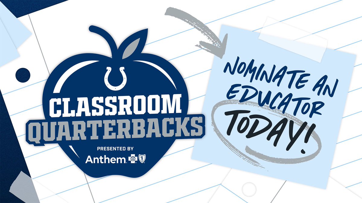 Do you know a Classroom Quarterback? Classroom Quarterbacks presented by Anthem Blue Cross and Blue Shield is NOW OPEN for 2024 nominations!📚💙 Nominate someone here: colts.com/fans/contests/… @AnthemBCBS