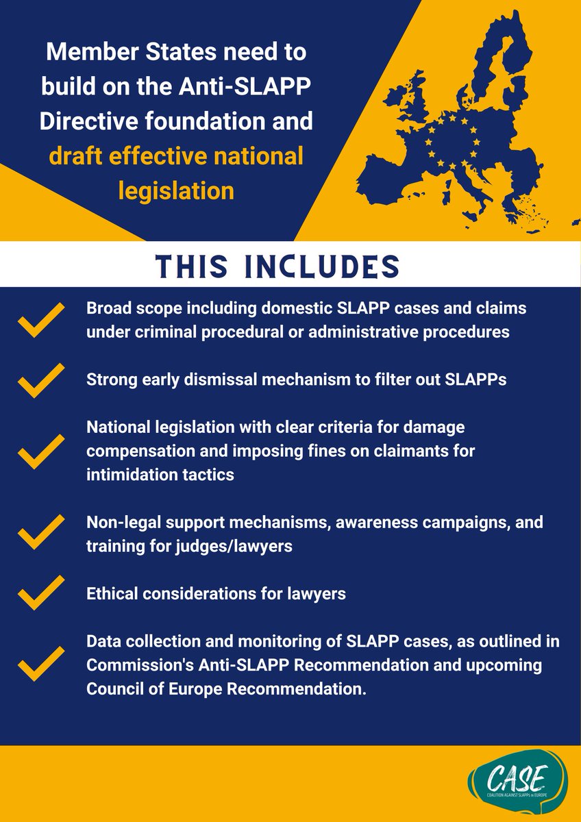 While we celebrate a historic day with the Anti-SLAPP Directive adopted, all eyes are now on EU states to ensure robust safeguards for public watchdogs materialise. #DaphnesLaw 🔶Key issues: -Broad scope - Early dismissal -Compensatory damages 🔖Details: the-case.eu/latest/the-ant…