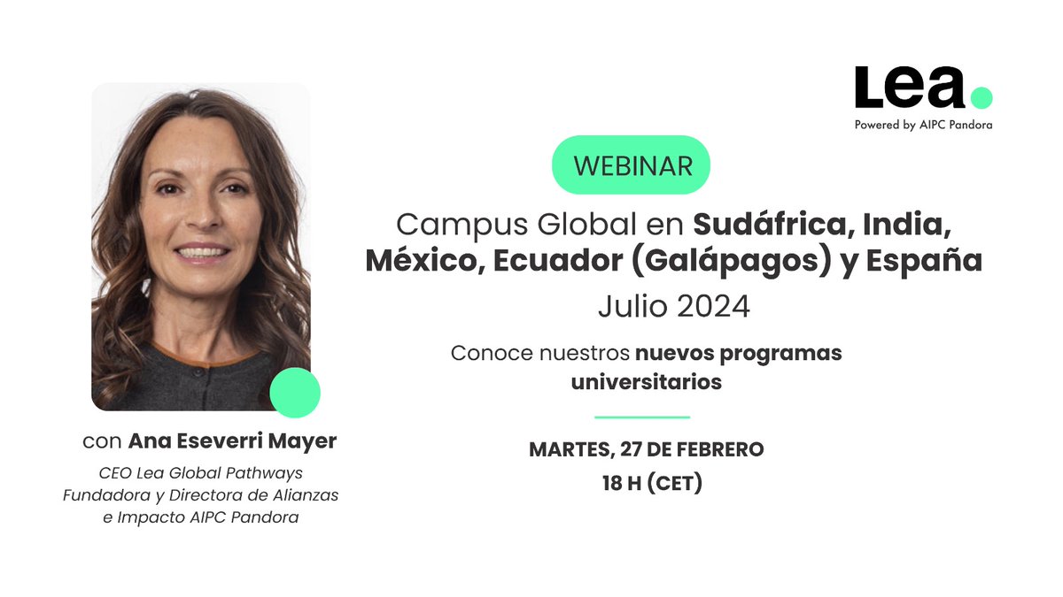 Esta tarde, a las 18:00, de la mano de <a href="/AnaEseverri/">Ana Eseverri Mayer</a> webinar sobre nuestro programas para jóvenes universitarios. 3 semanas de #educacióntransformadora para jóvenes universitarios en un contexto internacional y experiencial ¡Apútate! bit.ly/3wx5iMm

¡No te lo pierdas!
