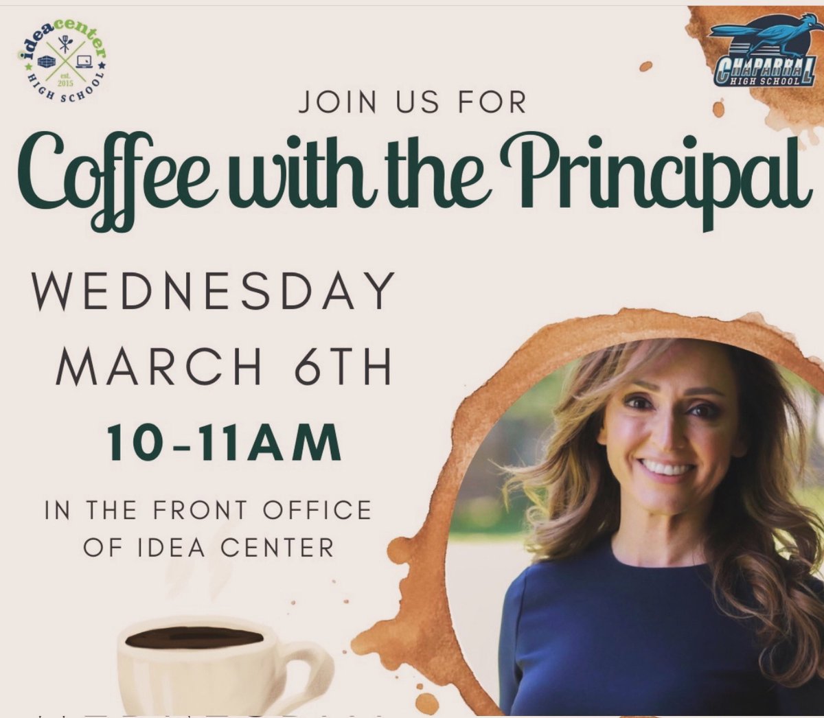 Join me and our counseling team for coffee, pastries and a great conversation on March 6th from 10-11 am <a href="/IDEACenterHS/">IDEA Center HS</a> <a href="/ChapCares/">Chaparral HS</a> #guhsd