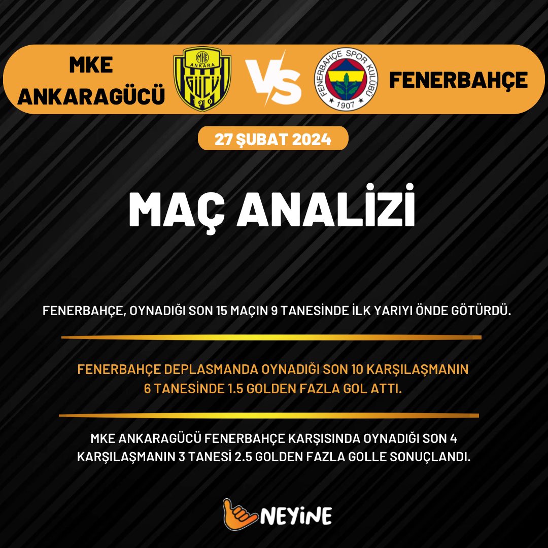 🏟 Türkiye Kupası Çeyrek Finali'nde bugün MKE Ankaragücü ile Fenerbahçe kozlarını paylaşacak ! 

🚀 Tansiyonun yüksek olacağı karşılaşma en yüksek oranlarla Neyine'de ! 

👀 Analizlerimize göz atmadan geçmeyin !

📲Neyine Giriş: bit.ly/41MmUi2