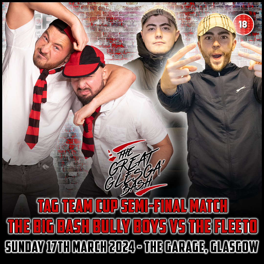 4 Teams collide at The Great Glesga' Bash on Sunday 17 March, to decide who will leave The Garage with The @GlasgowComedy Tag Team Cup! Get your tickets now at universe.com/icw