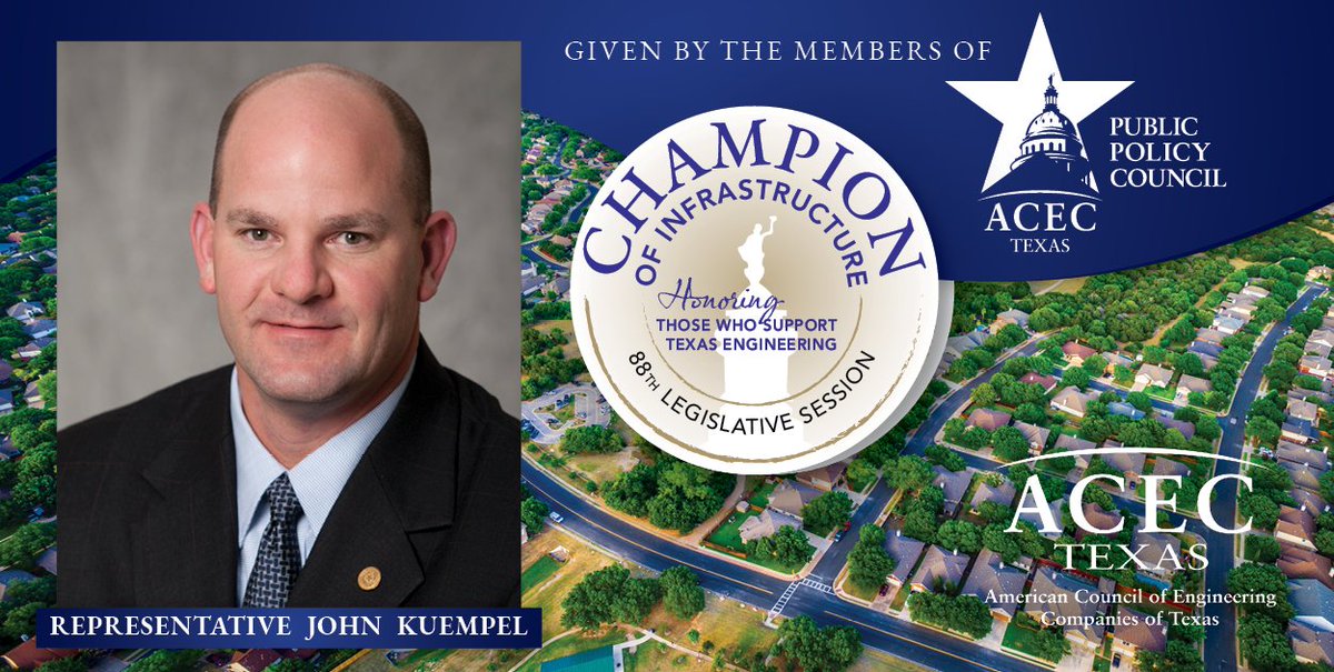 With over a decade of experience in the #Texas House, @repjohnkuempel brings a wealth of knowledge on numerous business-related issues, helping to make our state better. We are proud to recognize him as a Champion of Infrastructure! Read more: acectx.site-ym.com/resource/resmg… #txlege