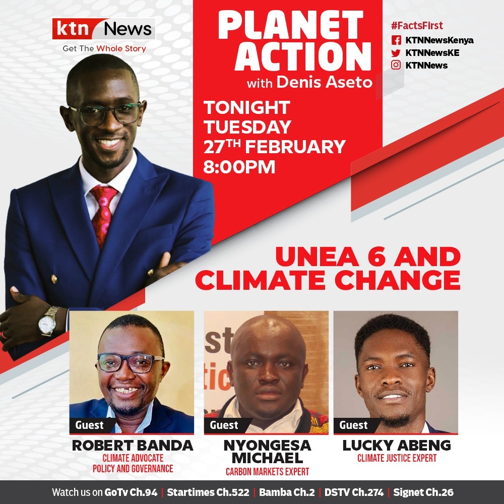 Dive into the world of environmental awareness! Join @dennisaseto, @BandaRoberts, Nyongesa Michael, and Lucky Abeng at 8 PM on @KTNNewsKE for insights on UNEA 6 and Climate Change. 🌐 #ClimateActionNow #ClimateActionNow