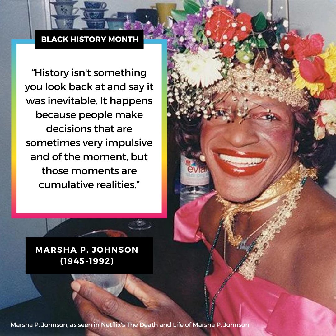 Happy #BlackHistoryMonth! Today we share this quote by LGBTQ+ activist Marsha P. Johnson. Read more about her at ow.ly/Iul850QI4m9